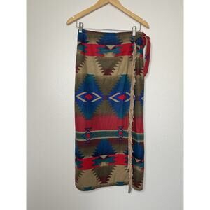 Woolrich Aztec Print Wrap Midi Skirt in Red, Blue, Tan